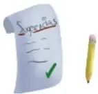 Hoja con lista de sugerencias y un lápiz.