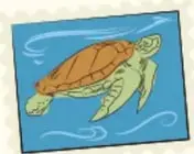 Estampado ilustrado de una tortuga marina nadando, en fondo azul.