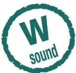 Sello circular verde con la letra W y la palabra 'sound'.