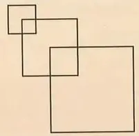 Tres cuadrados de lados 4 cm, 8 cm y 12 cm, parcialmente superpuestos.