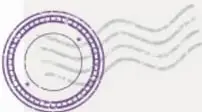 Sello postal con diseño circular y líneas onduladas.