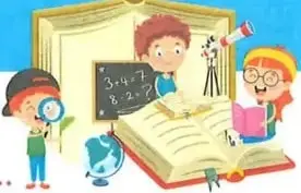 Ilustración de niños estudiando y leyendo libros.