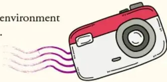 Ilustración de una cámara fotográfica con líneas de movimiento, símbolo de registrar evidencias del proyecto.