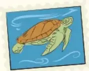 Ilustración de una tortuga marina sobre fondo azul