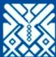 Ícono decorativo de diseño geométrico indígena (greca) en color azul sobre fondo azul, dentro de una franja vertical azul.