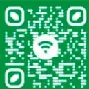Código QR verde con enlace bit.ly/4435LT6 sobre feria geométrica