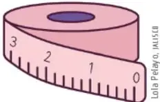 Ilustración de una cinta métrica flexible enrollada, con marcas del 0 al 3, que Xóchitl usaría para medir la cintura.