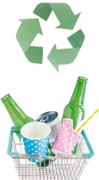 Símbolo verde de reciclaje (tres flechas en triángulo) sobre fondo blanco.