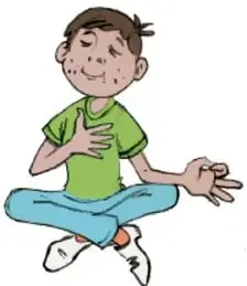 Ilustración de un niño en posición de meditación con los ojos cerrados, manos sobre el pecho y piernas cruzadas, simbolizando la reflexión y el autoconocimiento.