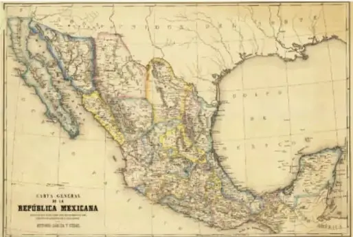 Mapa antiguo de la República Mexicana titulado 'Carta general de la República Mexicana'.
