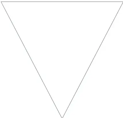 Plantilla en blanco de un triángulo invertido grande para que el estudiante dibuje el diseño del banderín del 3° C dividido en 2 partes iguales.
