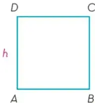 Cuadrado ABCD con la altura h marcada como segmento perpendicular al lado AB.