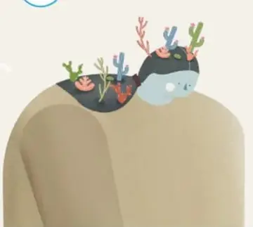 Ilustración de un paisaje desértico: un cerro gigante con rostro humano de barba gris que asoma entre dunas; abajo, dos personas con vestidos tejidos frente a una choza triangular decorada con rombos; una mano surge al fondo derecho.