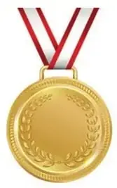 Medalla dorada con cinta roja y blanca (honor).