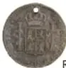 Fotografía del reverso de una moneda de plata con su ficha: Moneda Fernando VII, 1 Real, México, 1809.