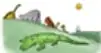 Ilustración de un cocodrilo verde junto a un pequeño texto, asociada a la lectura 'La piel del cocodrilo'.