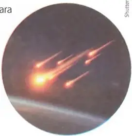 Ilustración de fragmentos incandescentes entrando en la atmósfera terrestre.