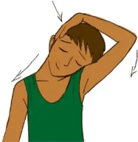 Ilustración de una niña estirando los brazos hacia arriba y un niño estirando el cuello.