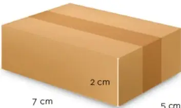 Caja en forma de prisma rectangular con medidas 7 cm, 5 cm y 2 cm.