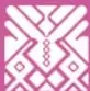 Ornamento gráfico con diseño geométrico de estilo textil indígena en color blanco sobre fondo magenta.