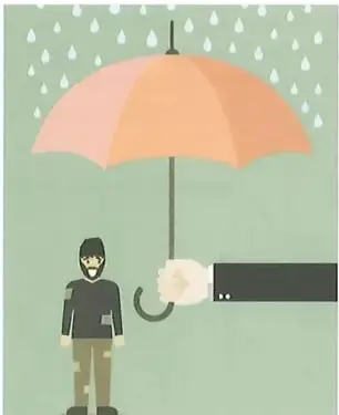 Ilustración de una persona protegida por un paraguas sostenido por una mano, vinculada a la participación del Banco Mundial en políticas de gasto social y provisión de servicios.