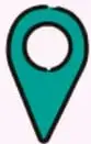 Ícono de un marcador de mapa (pin) de color turquesa con borde negro.