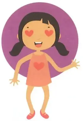 Niña con expresión de cariño y la palabra «enamorada».