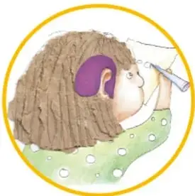 Ilustración circular de una niña dibujando o escribiendo, correspondiente al paso 2: determinar cómo expresar esa necesidad.