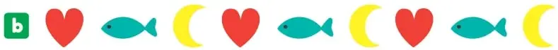 Ejercicio b: corazón, pez, luna repetido tres veces.