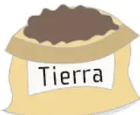Ilustración de un saco etiquetado "Tierra" con tierra negra.