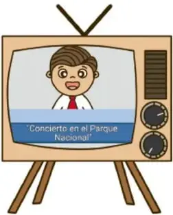 Televisor antiguo con un niño presentando el 'Concierto en el Parque Nacional'.