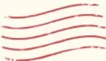 Marcas de matasellos postal onduladas en rojo.