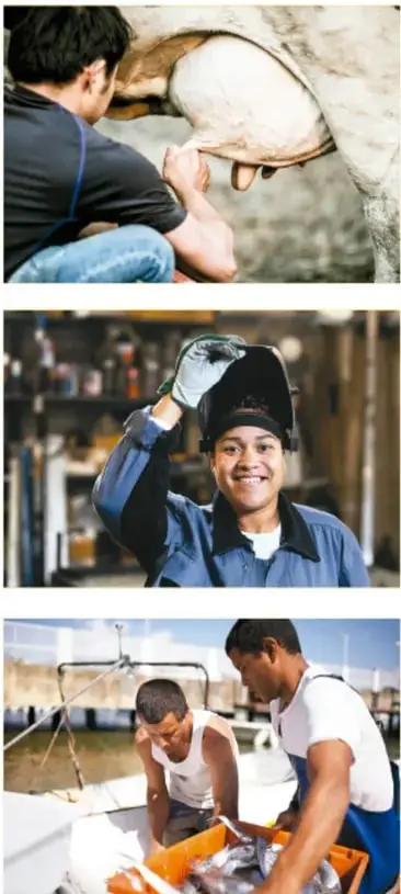 Trabajador industrial sonriente con casco de protección.