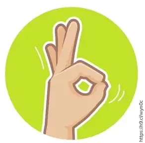 Mano formando un círculo con pulgar e índice (gesto A-okay) sobre fondo verde.