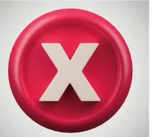 Botón rojo con una 'X' blanca al centro (WRONG).
