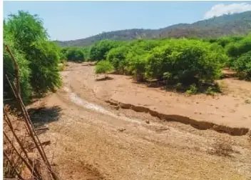 Riachuelo de Manabí casi seco, como consecuencia de una sequía.