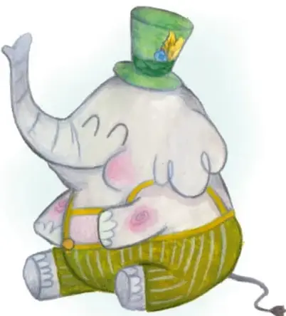 Ilustración de un elefante sentado con sombrero verde, chaleco y amarillo, sosteniendo un lapicero; autoría Alheli Atenea Zamorano Caballero, Ciudad de México.