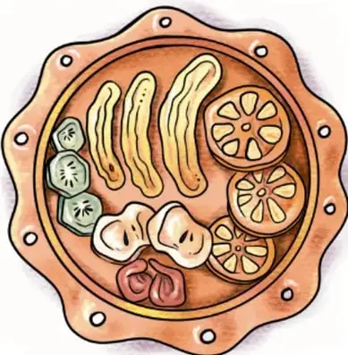 Ilustración de una charola con rodajas de fruta (plátano, limón, higo, fresa) ya deshidratada (ilustración de Lavinia Cabrera Sandoval, TABASCO).