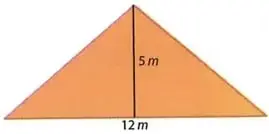Triángulo naranja con base de 12 m y altura de 5 m.