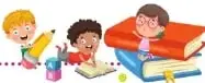 Ilustración de estudiantes leyendo y aprendiendo.