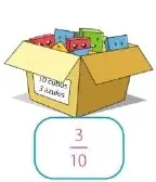 Cuatro cajas contienen cubos de colores y permiten representar fracciones como parte de un total.