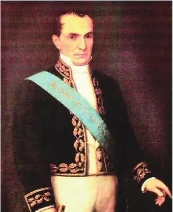 Retrato de Vicente Rocafuerte con una banda presidencial. El pie de imagen señala que durante su gobierno se evidenció un desarrollo de la educación en el país.