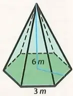 Pirámide de base cuadrada de lado 3 m y altura 6 m.