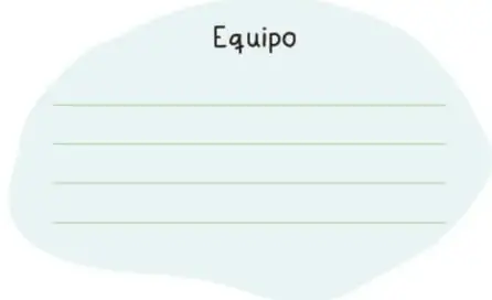 Recuadro ovalado color azul claro con el título 'Equipo' y líneas para escribir nombres.