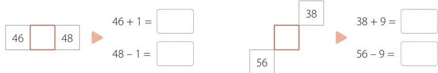 Cuadrícula de 3x3 con los números 36, 37, 38 / 46, (vacío), 48 / 56, 57, 58; la casilla central está en blanco.