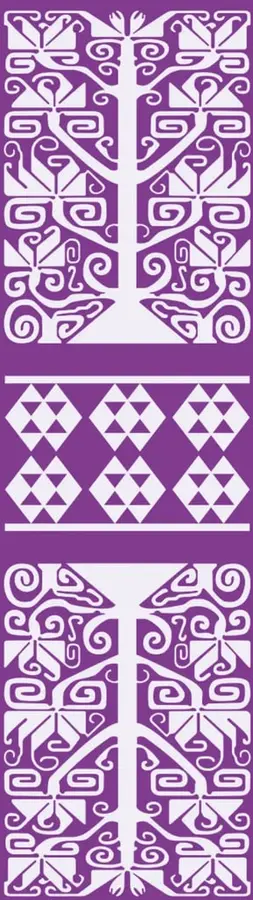 Franja morada con patrones geométricos y grecas de arte popular mexicano; incluye una greca con triángulos blancos y morados que ilustra el tema.