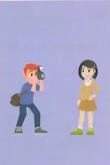 Ilustración de una persona tomando fotografías y otra posando.