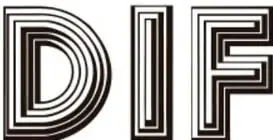 Logotipo tipográfico grande con las letras 'DIF' en fuente con efecto de líneas paralelas.