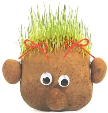 Muñeco elaborado con tierra, media, ligas, ojos, boca, nariz y orejas.