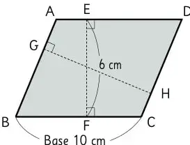 Paralelogramo con base 12 cm y altura 8 cm.